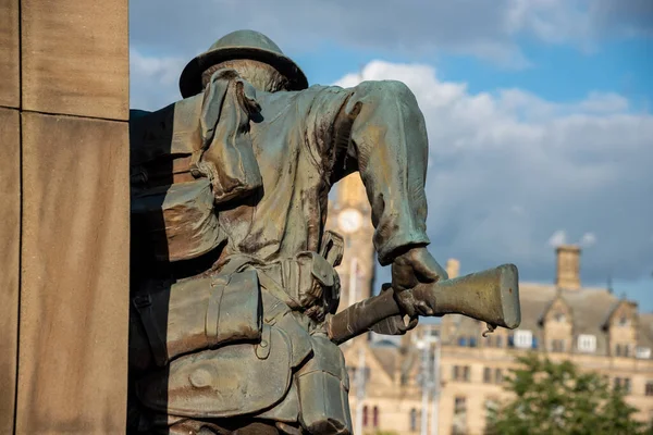 stock image Rear view of soldier statue of World War Memorial in Bradford, UK 