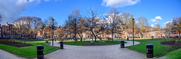 Bare Winter Trees Green Garden Park Square Leeds — Stock Photo, Image