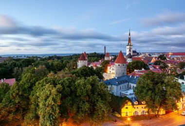 Akşamları eski Tallinn şehrinin manzarasını gözlemleyen Estonya.