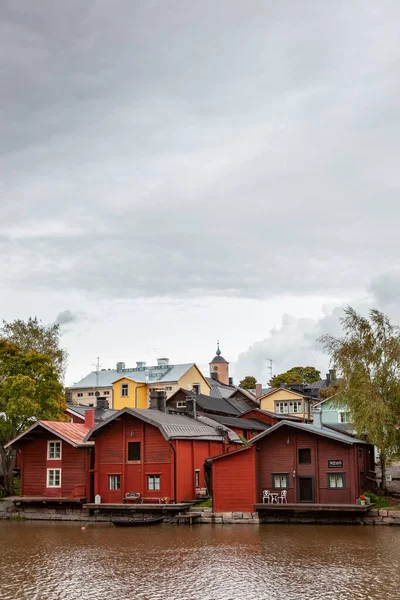 Vieilles Maisons Bois Classiques Église Vue Sur Rivière Porvoo Finlande — Photo