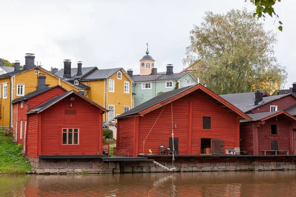 Classic Old Wood Houses Church Riverside View Porvoo Finland — Stock Photo, Image