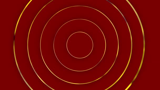 Streszczenie Ciemnoczerwone Kręgi Złotymi Granicami Czysta Podstawowa Animowana Okładka Prezentacji — Wideo stockowe