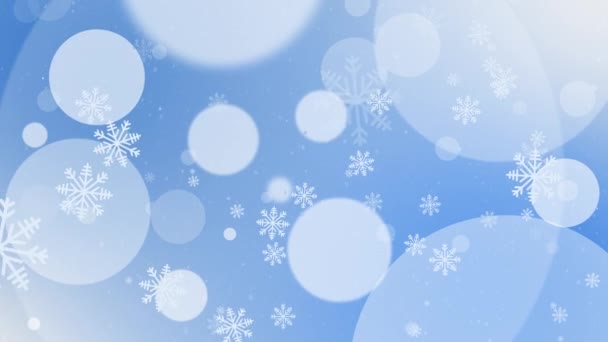 Рождество Праздники Тематический Анимированный Фон Голубые Снежинки Обои Боке Бесшовная — стоковое видео