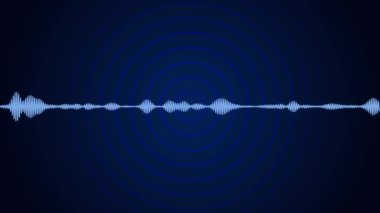 Equalizer VU Meters Modern Audio Bu 3840x2160 4K video modern bir ses dengeleyicisinin müziğe ya da ses konuşmasına yöneliktir. Radyo sinyallerini sembolize eden mavi halkalar var. Siyah ve koyu mavi arkaplana sahip video sorunsuz bir döngüye sahiptir.
