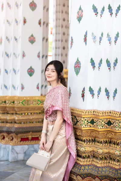 Beautiful Asian Girl Thai Traditional Costume Temple — Photo
