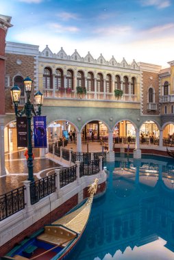 MACAU, CHINA - FEB 23th 2023 : The Venetian Hotel, Macao - The famous shopping mall, luxury hotel and the Casino.