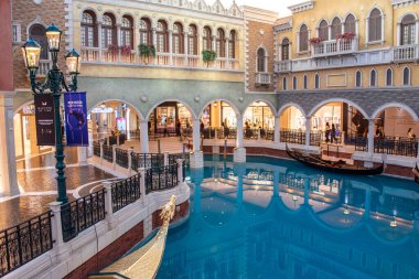 MACAU, CHINA - FEB 23th 2023 : The Venetian Hotel, Macao - The famous shopping mall, luxury hotel and the Casino.