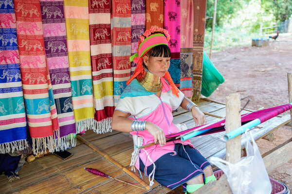 Chiang Rai,Thailand - JUN 15,2023 - The woman in long neck village or Karen Hill tribe in Chiang Rai,Thailand.