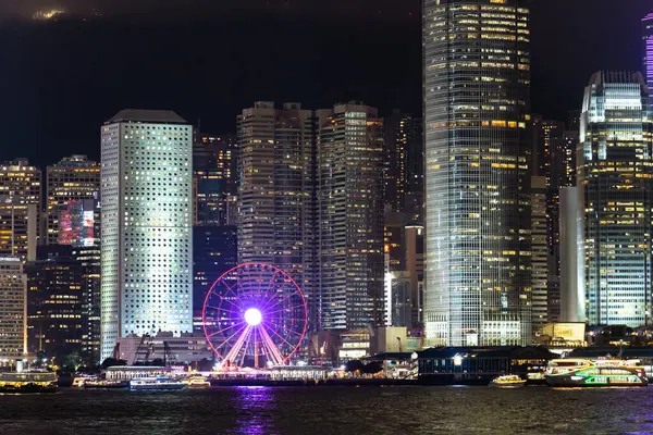 Гонконг Китай Aug 2023 Городской Пейзаж Гонконга Ночью Над Гаванью — стоковое фото