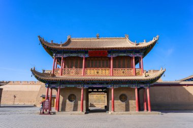 GANSU, ÇİN - 20, 2024-Jiayuguan Ming Hanedanı 'nın batı ucunda, Çin' in Gansu şehrindeki ipek yol