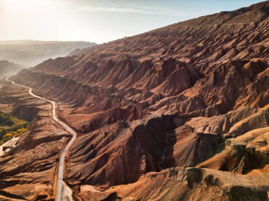 Aerial view of the Flaming Mountains in Turpan, western China. The silk road. clipart