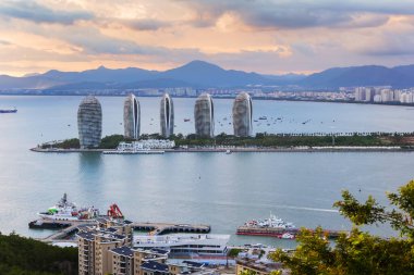 Sanya, China-SEP 15 2025-Sanya city with Sanya bay and Phoenix Island, is the southernmost city on Hainan Island, China