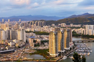 Sanya, China-SEP 15 2025-Sanya cityscape of high buildings, is the southernmost city on Hainan Island, China