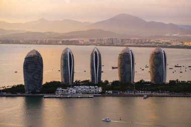 Sanya, China-SEP 15 2025-Sanya city with Sanya bay and Phoenix Island, is the southernmost city on Hainan Island, China