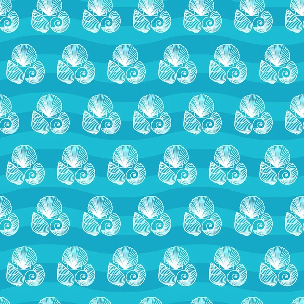 Векторні Блакитні Пляжні Хвилі Оболонки Безшовного Візерунка Фону Векторна Ілюстрація — стоковий вектор