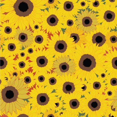 Zeytin ve pas arkaplanlı ayçiçekleri. Sonbahar için mükemmel, Şükran Günü, tatiller, kumaş, tekstil. Kusursuz tekrarlama örneği. Vektör illüstrasyonu