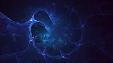 Soyut mavi fraktal ışık arkaplanı 3 boyutlu oluşturuluyor
