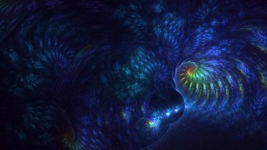 Soyut mavi fraktal ışık arkaplanı 3 boyutlu oluşturuluyor