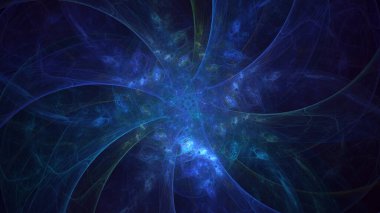 Soyut mavi fraktal ışık arkaplanı 3 boyutlu oluşturuluyor