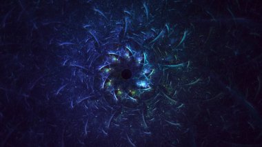 Soyut mavi fraktal ışık arkaplanı 3 boyutlu oluşturuluyor