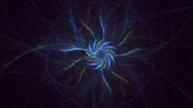 Soyut mavi fraktal ışık arkaplanı 3 boyutlu oluşturuluyor