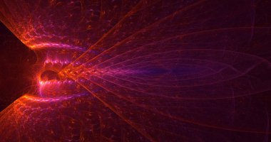 3D, soyut fraktal arkaplan astronotu göksel mucizelere ve galaksilere hayran.