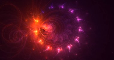 3D, soyut fraktal arkaplan astronotu göksel mucizelere ve galaksilere hayran.