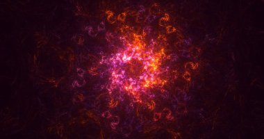 3D, soyut fraktal arkaplan astronotu göksel mucizelere ve galaksilere hayran.