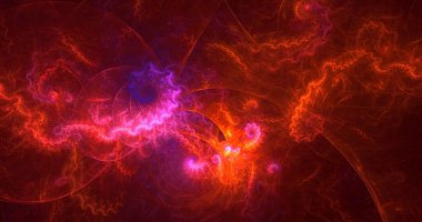 3D, soyut fraktal arkaplan astronotu göksel mucizelere ve galaksilere hayran.