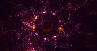 3D, soyut fraktal arkaplan astronotu göksel mucizelere ve galaksilere hayran.