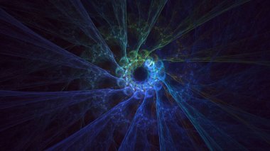 3D el yapımı soyut mavi fraktal ışık arkaplanı. Bu AI Generatd illüstrasyonu değil.