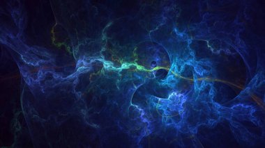 3D el yapımı soyut mavi fraktal ışık arkaplanı. Bu AI Generatd illüstrasyonu değil.