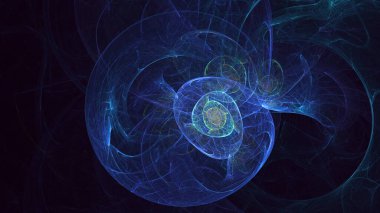 3D görüntüleme, soyut mavi teknoloji fraktal arkaplan. Bu AI Generatd illüstrasyonu değil.