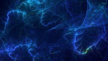 3D görüntüleme, soyut mavi teknoloji fraktal arkaplan. Bu AI Generatd illüstrasyonu değil.