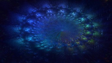 3D el yapımı soyut mavi fraktal ışık arkaplanı. Bu AI Generatd illüstrasyonu değil.