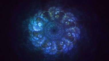 3D el yapımı soyut mavi fraktal ışık arkaplanı. Bu AI Generatd illüstrasyonu değil.