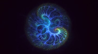 3D görüntüleme, soyut mavi teknoloji fraktal arkaplan. Bu AI Generatd illüstrasyonu değil.