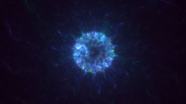 3D görüntüleme, soyut mavi teknoloji fraktal arkaplan. Bu AI Generatd illüstrasyonu değil.