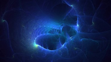 3D el yapımı soyut mavi fraktal ışık arkaplanı. Bu AI Generatd illüstrasyonu değil.