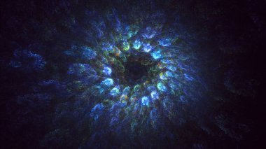 3D el yapımı soyut mavi fraktal ışık arkaplanı. Bu AI Generatd illüstrasyonu değil.