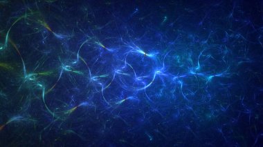 3D görüntüleme, soyut mavi teknoloji fraktal arkaplan. Bu AI Generatd illüstrasyonu değil.