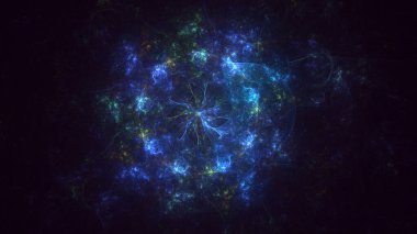 3D el yapımı soyut mavi fraktal ışık arkaplanı. Bu AI Generatd illüstrasyonu değil.