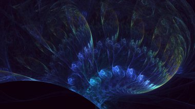 3D el yapımı soyut mavi fraktal ışık arkaplanı. Bu AI Generatd illüstrasyonu değil.