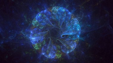 3D el yapımı soyut mavi fraktal ışık arkaplanı. Bu AI Generatd illüstrasyonu değil.