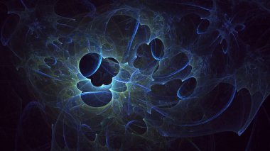 3D görüntüleme, soyut mavi teknoloji fraktal arkaplan. Bu AI Generatd illüstrasyonu değil.