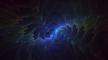 3D el yapımı soyut mavi fraktal ışık arkaplanı. Bu AI Generatd illüstrasyonu değil.