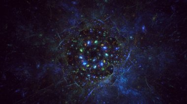 3D el yapımı soyut mavi fraktal ışık arkaplanı. Bu AI Generatd illüstrasyonu değil.