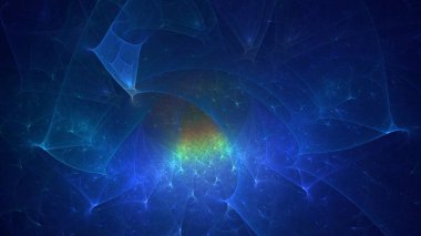 3D, soyut mavi fraktal ışık arkaplanı oluşturuluyor. Bu AI Generatd illüstrasyonu değil.