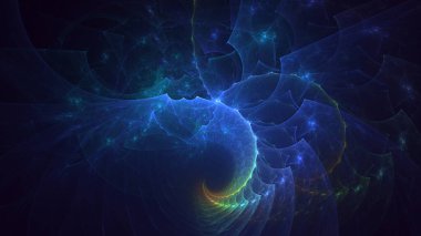 3D, soyut mavi fraktal ışık arkaplanı oluşturuluyor. Bu AI Generatd illüstrasyonu değil.