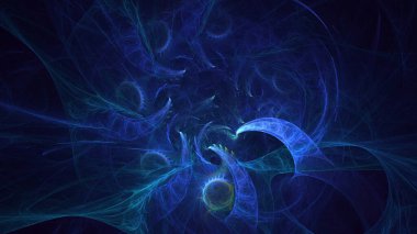 3D el yapımı soyut mavi fraktal ışık arkaplanı. Bu AI Generatd illüstrasyonu değil.